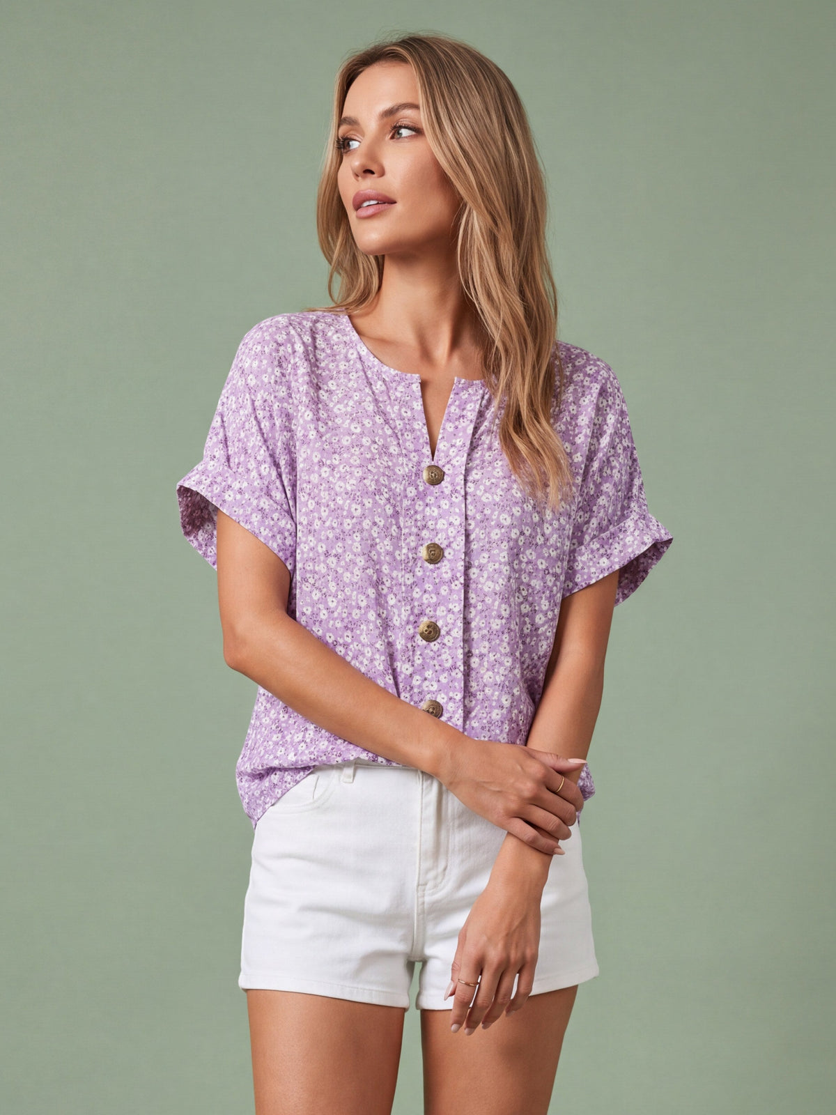 Melba Lane - lilac relaxed button through blouse, full length studio view, AU women's sizes