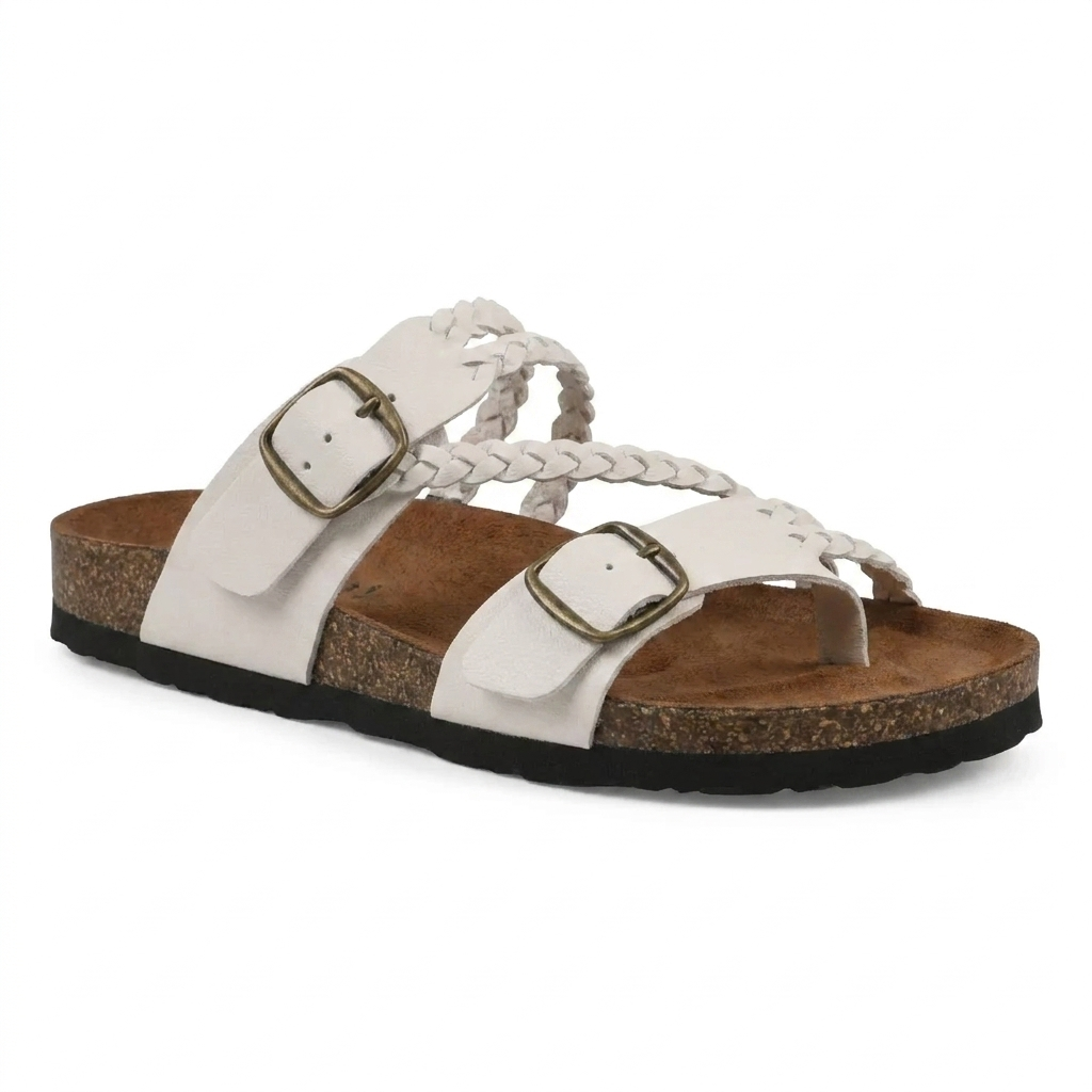 Melba Lane – brown cork footbed sandals braided strap and buckle detail, AU women's sizes