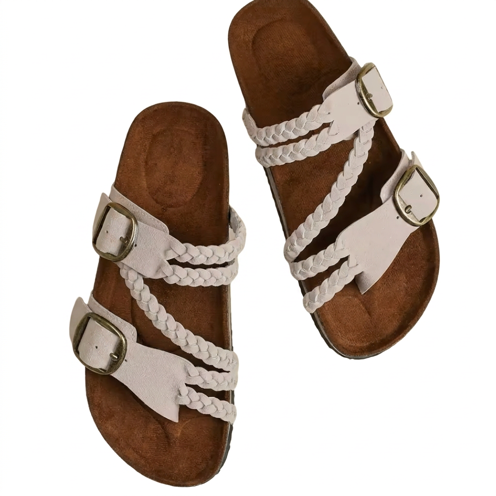 Melba Lane – beige braided cork footbed sandals pair seen from above, AU women's sizes