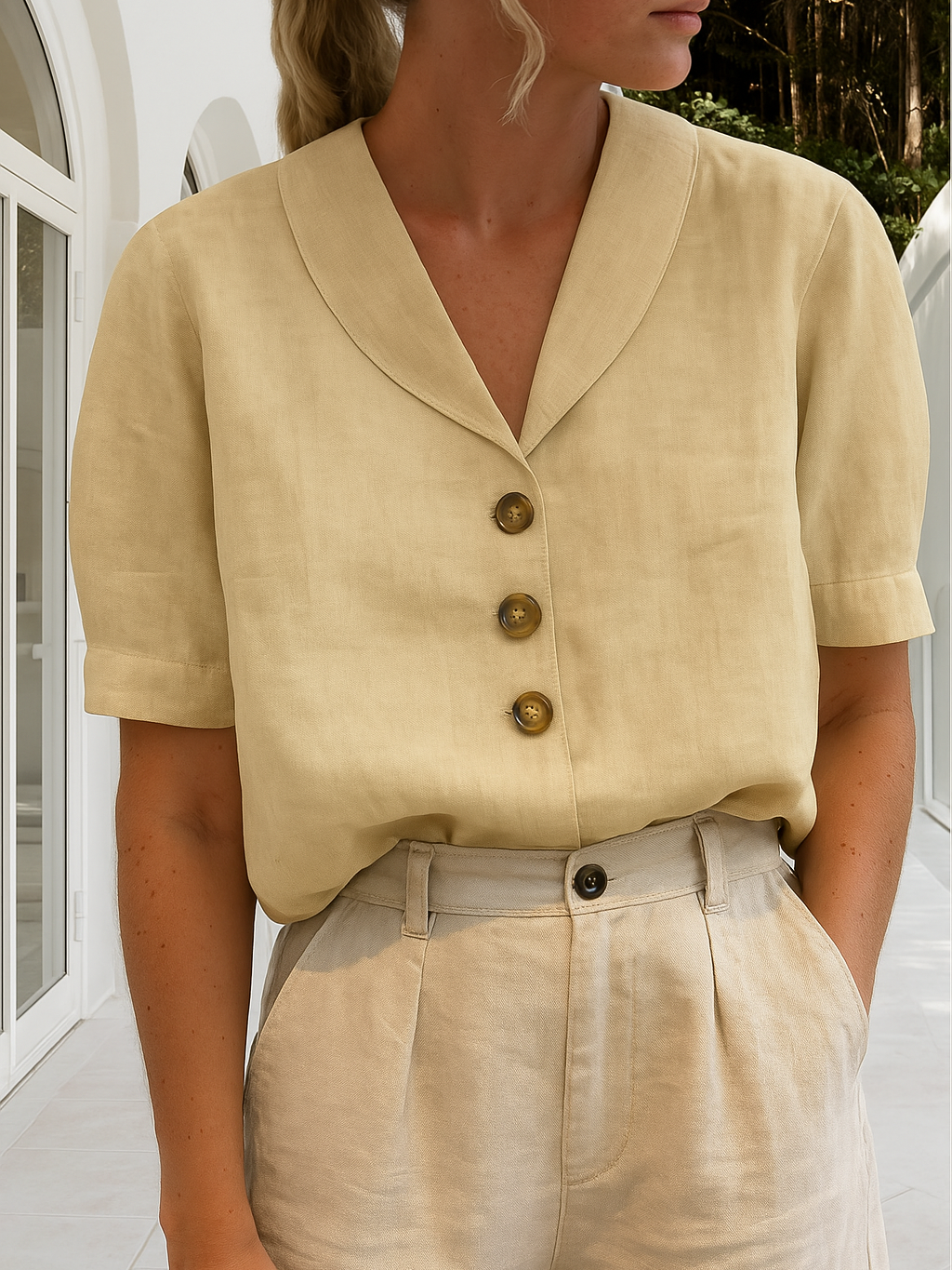 Carol Linen Blend Button Blouse