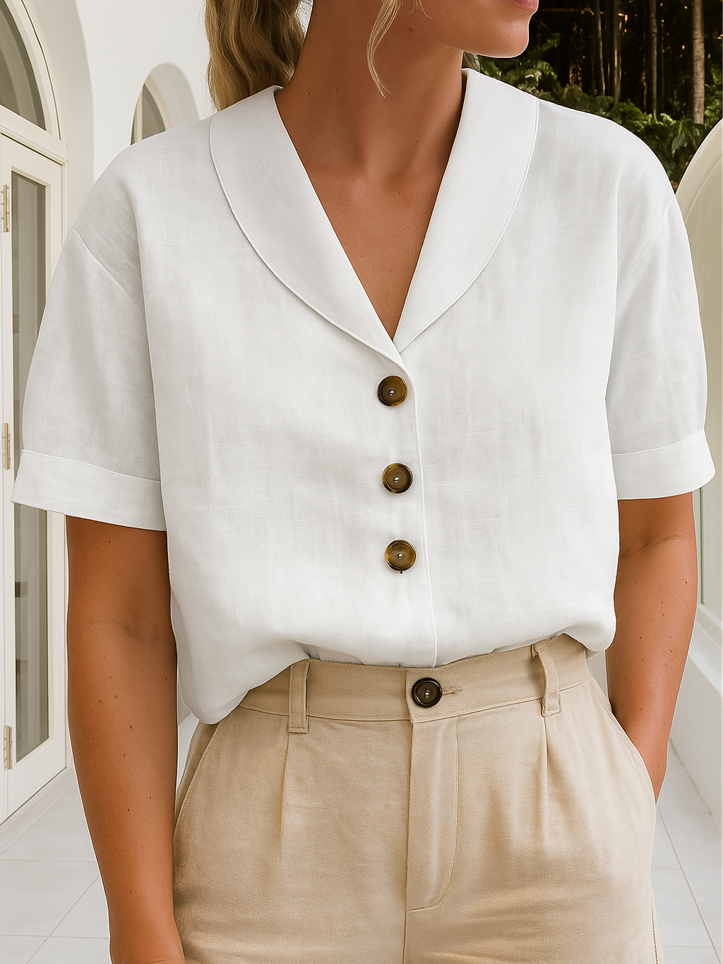 Carol Linen Blend Button Blouse
