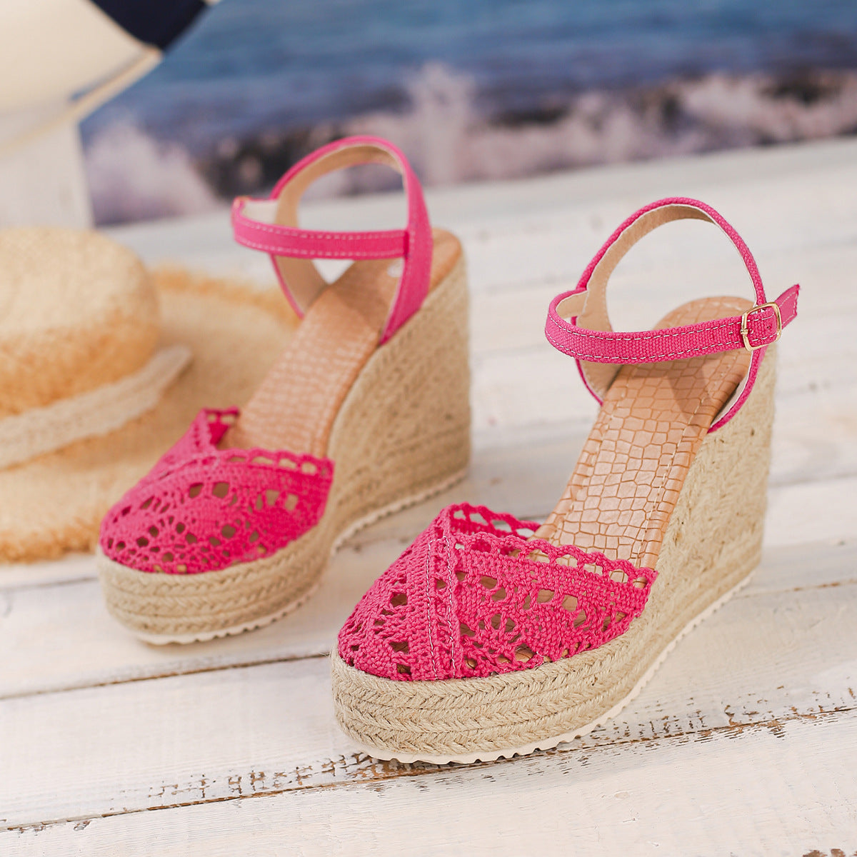 Fowey Crochet Platform Wedge Sandals