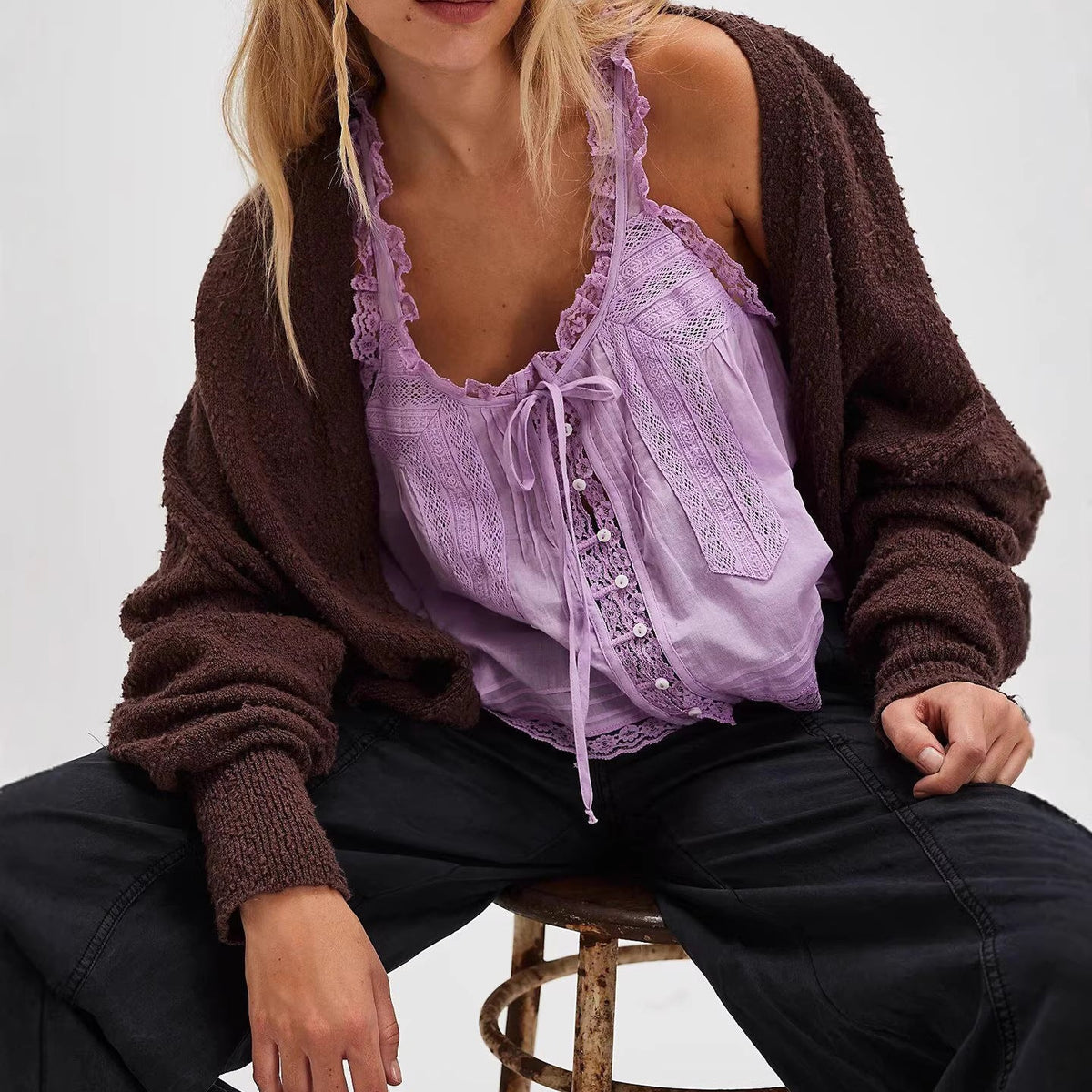 Luna Lace Tie-Front Cami Top