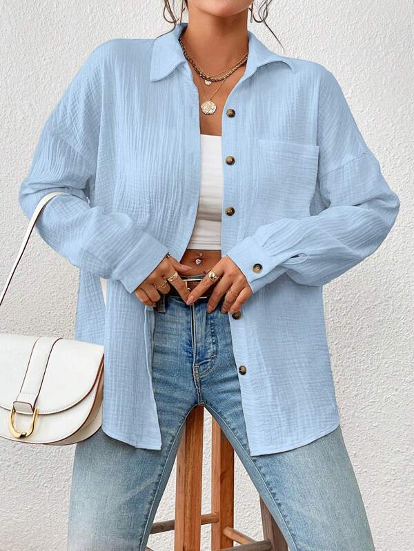 Melba Lane – lightweight cotton gauze button-up shirt, fabric detail, AU women's sizes