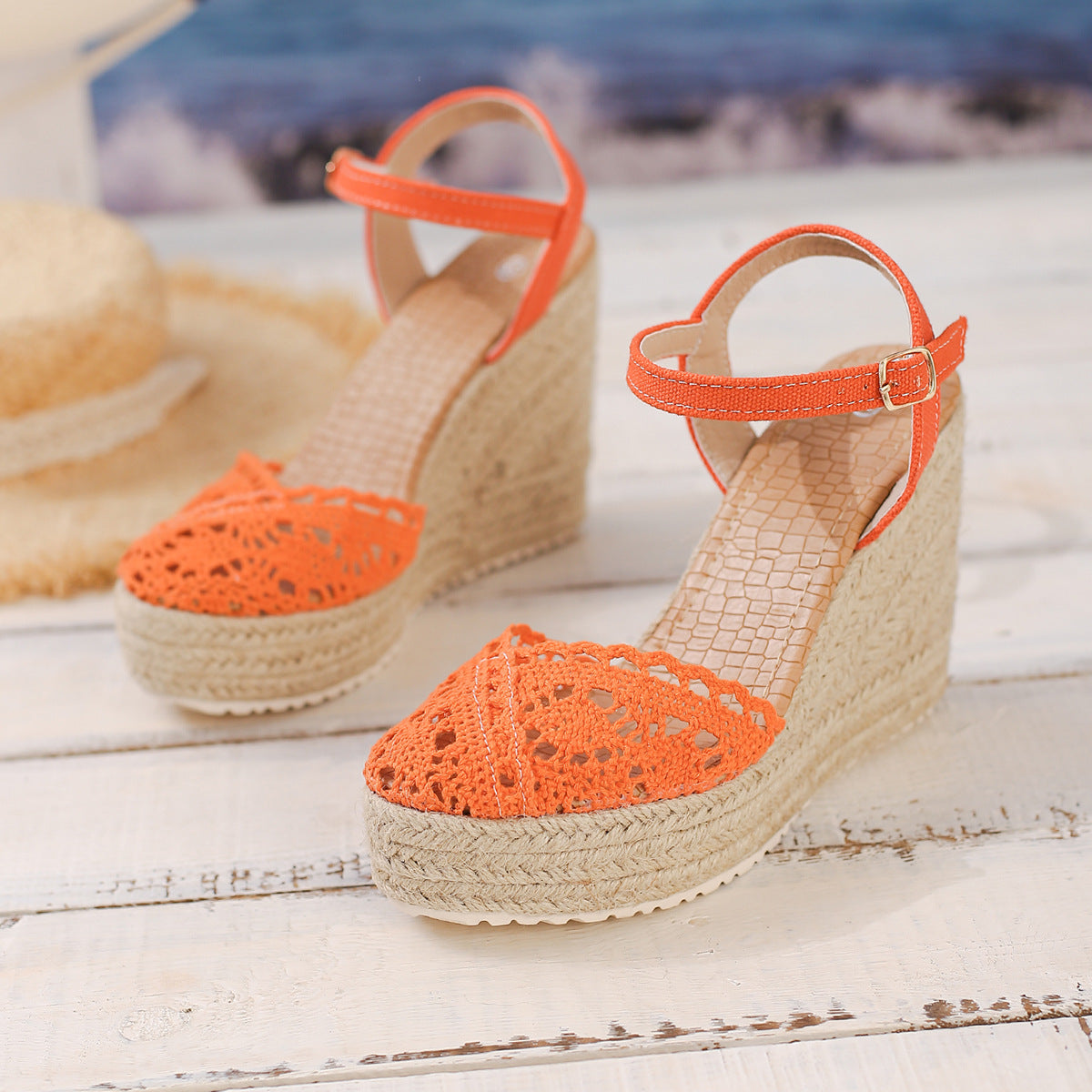 Fowey Crochet Platform Wedge Sandals