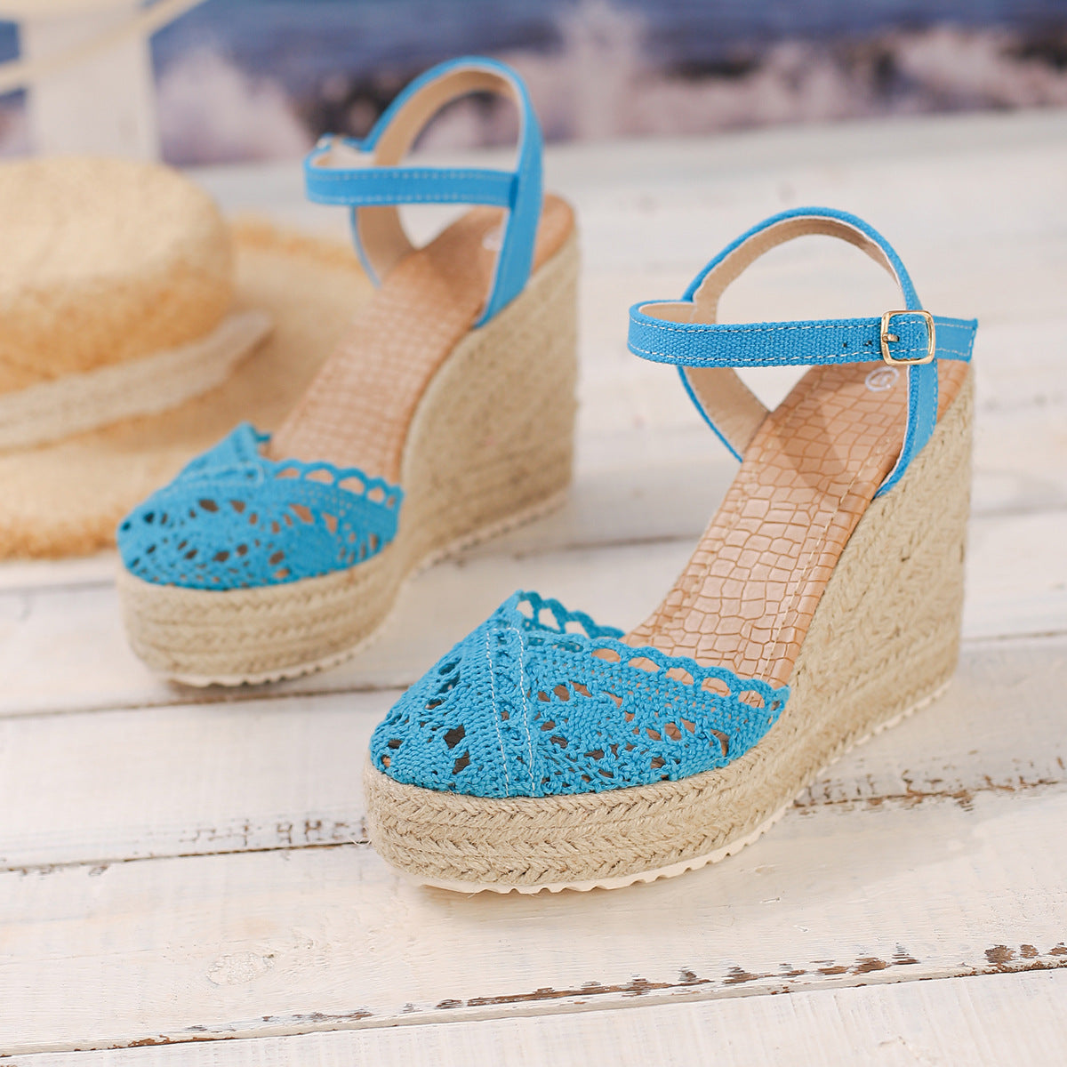 Fowey Crochet Platform Wedge Sandals