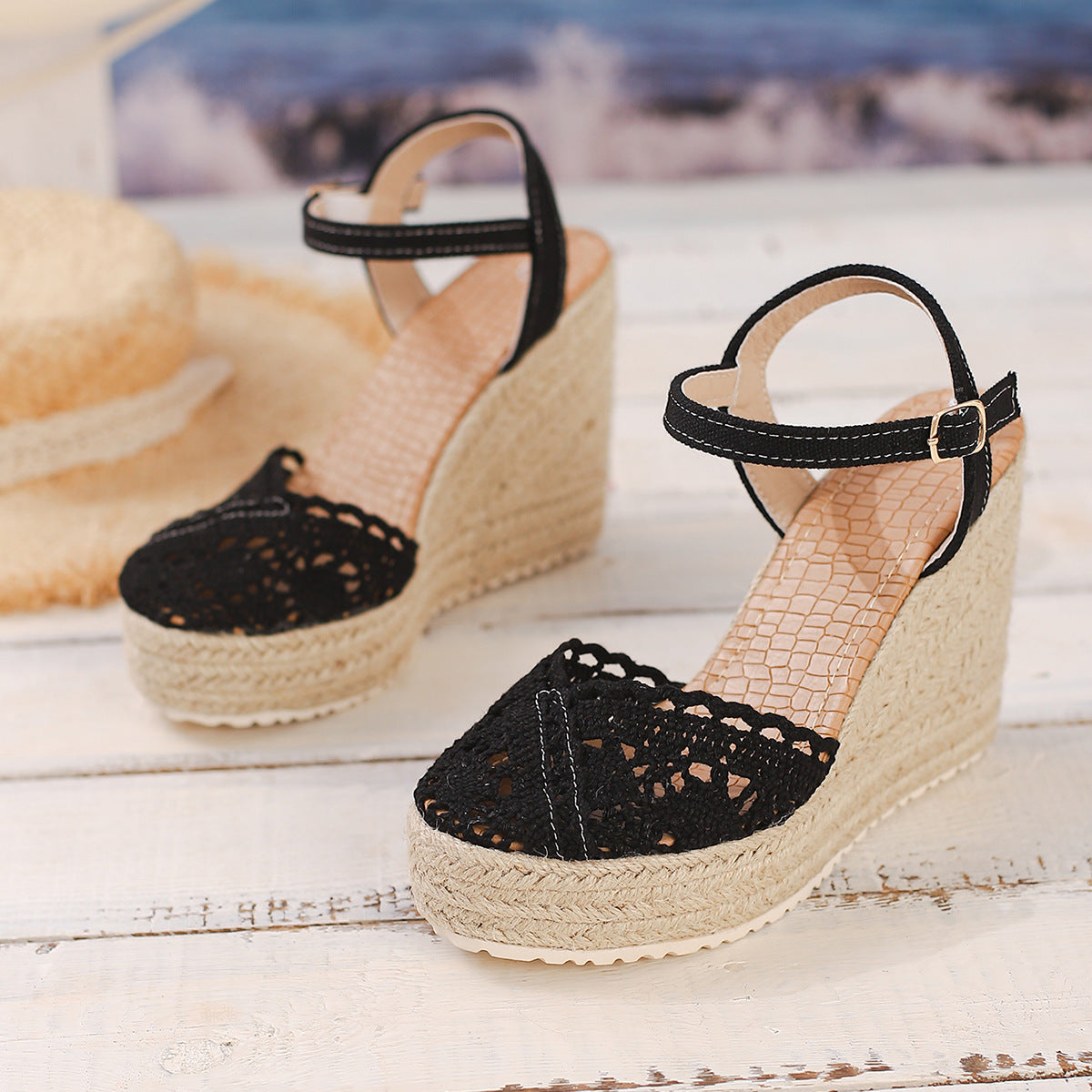 Fowey Crochet Platform Wedge Sandals