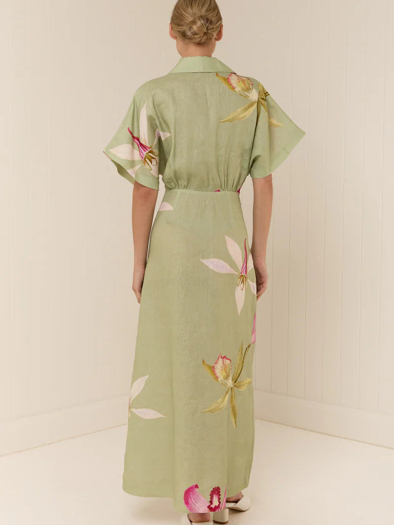 Melba Lane – linen floral collared maxi dress, styled view, AU women's sizes
