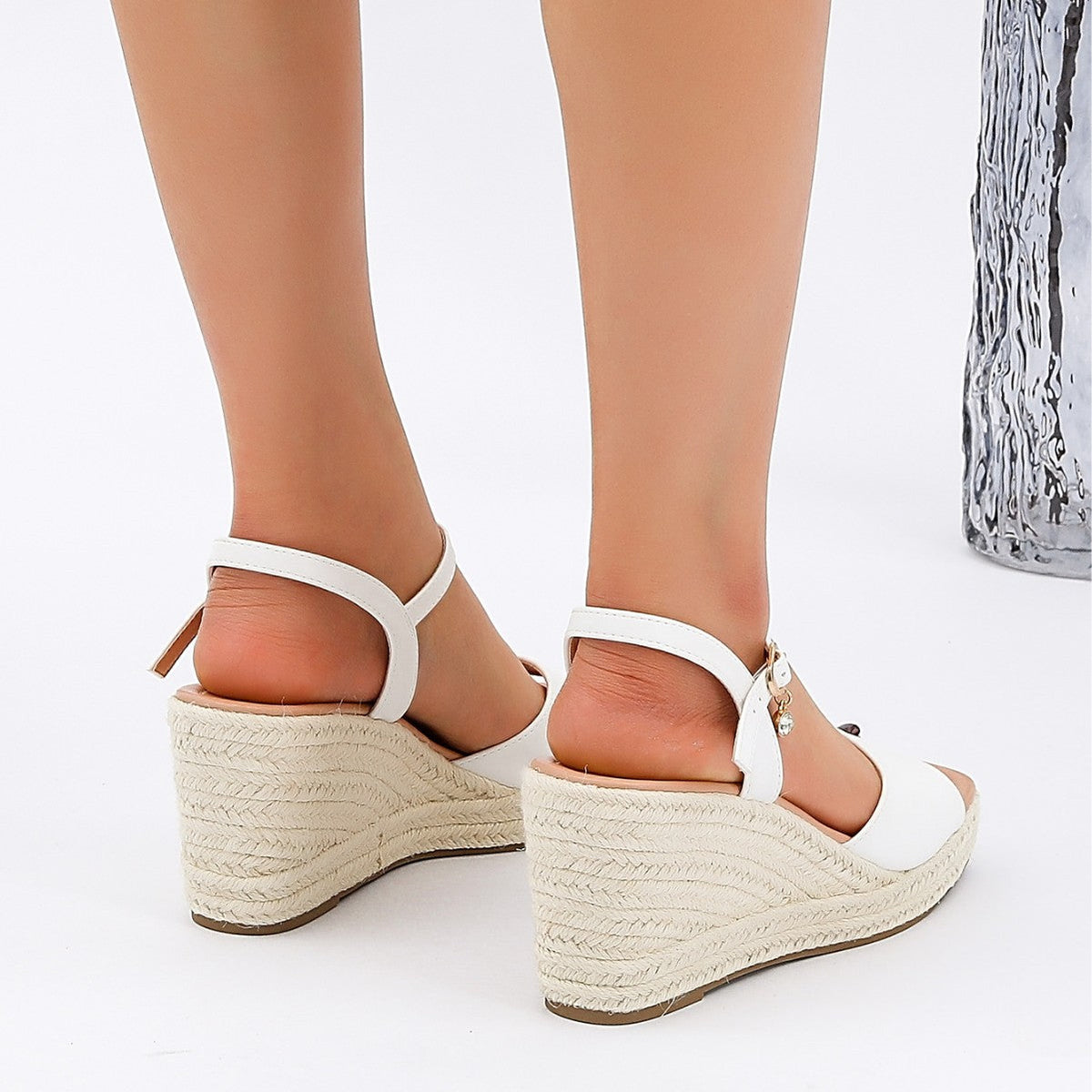 Melba Lane – White platform wedge sandals, back view showing the open heel, AU women's sizes