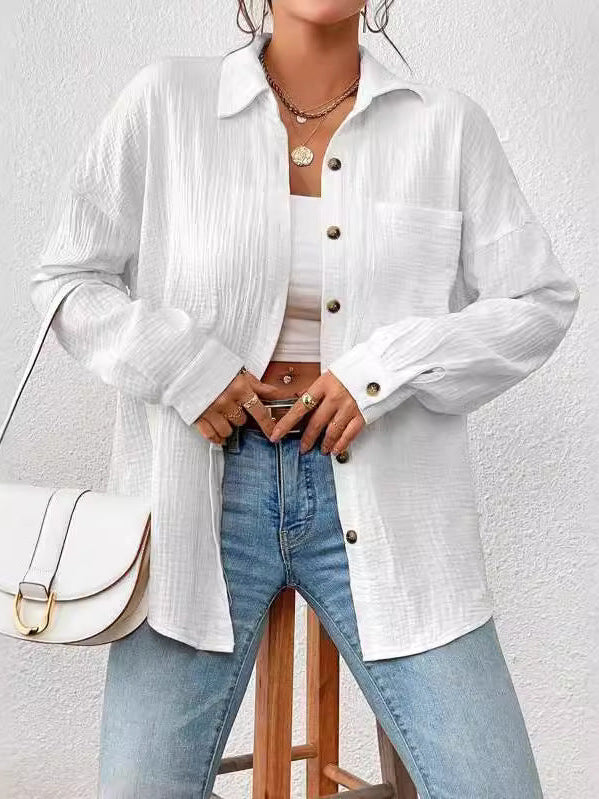 Melba Lane – lightweight cotton gauze button-up shirt, front view, AU women's sizes