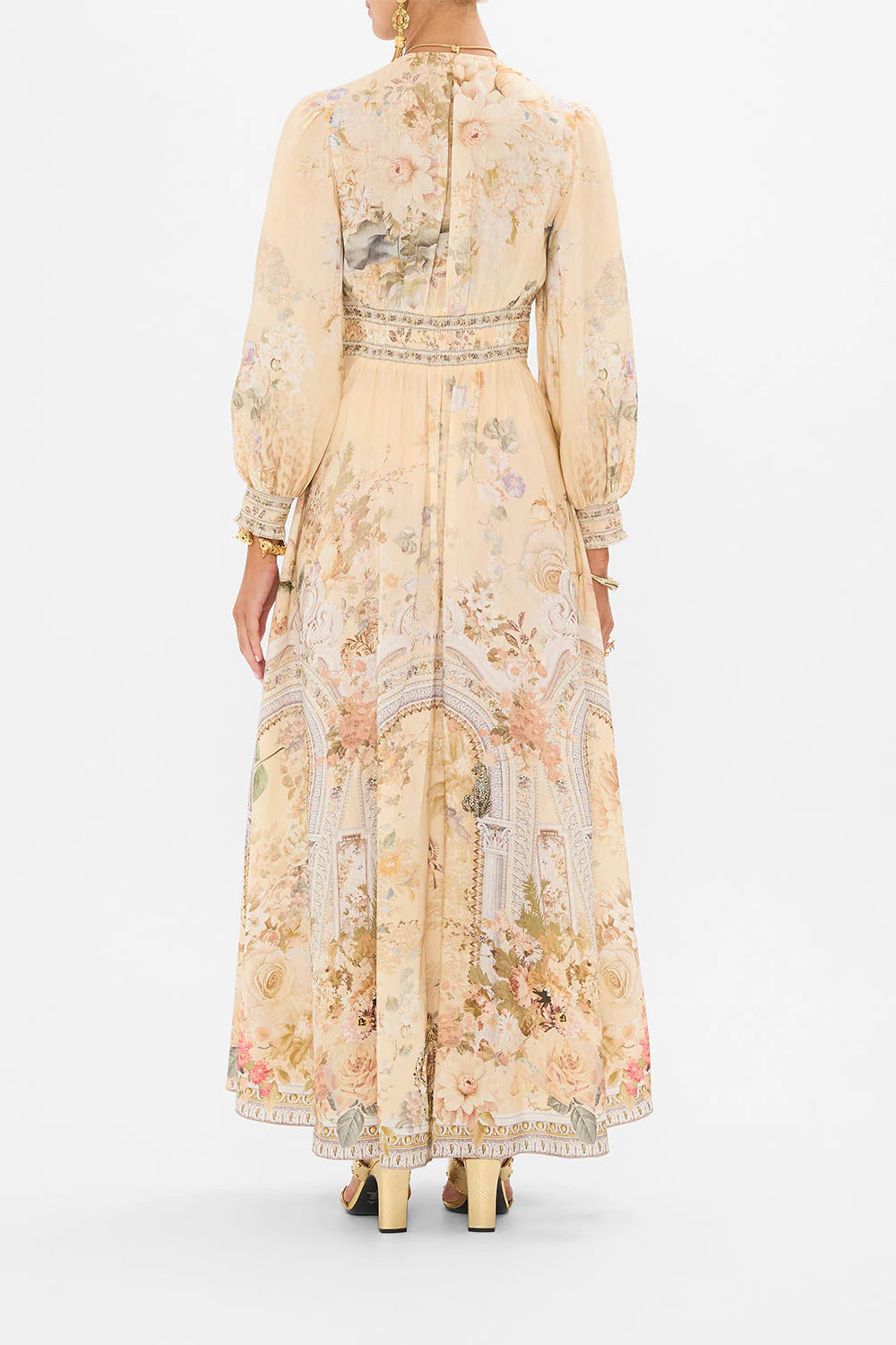 Melba Lane – floral chiffon puff sleeve maxi dress, back view, AU women's sizes