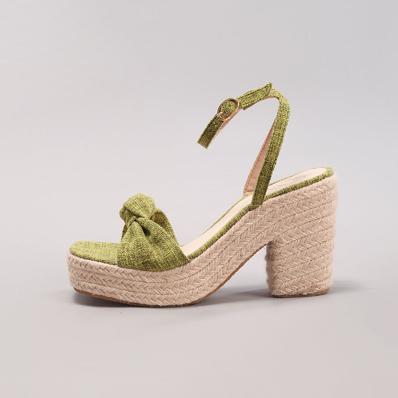 Melba Lane – Sage green bow wedge sandals, side profile product view, AU women's sizes