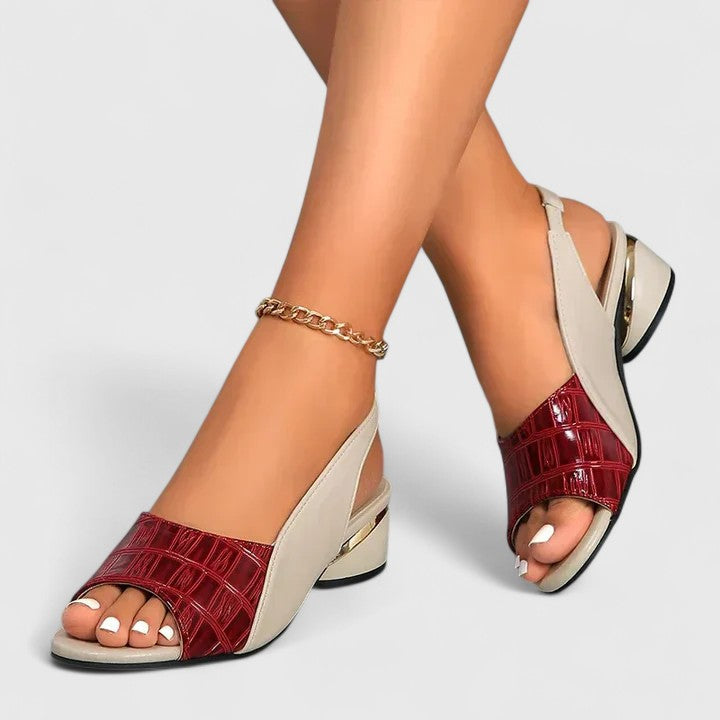 Melba Lane – burgundy croc-embossed slingback sandals peep toe view, AU women's sizes