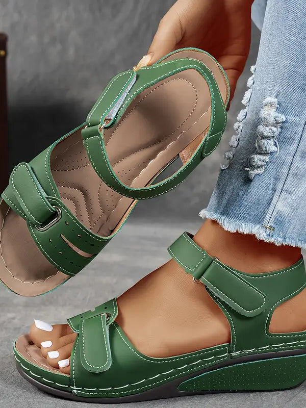 Melba Lane - green cushioned wedge sandals with adjustable straps, worn view, AU women's sizes