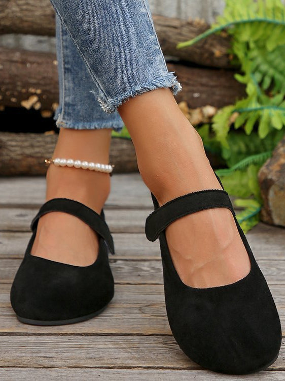 Melba Lane - black rounded toe Mary Jane flats, worn with cropped jeans, AU women's sizes