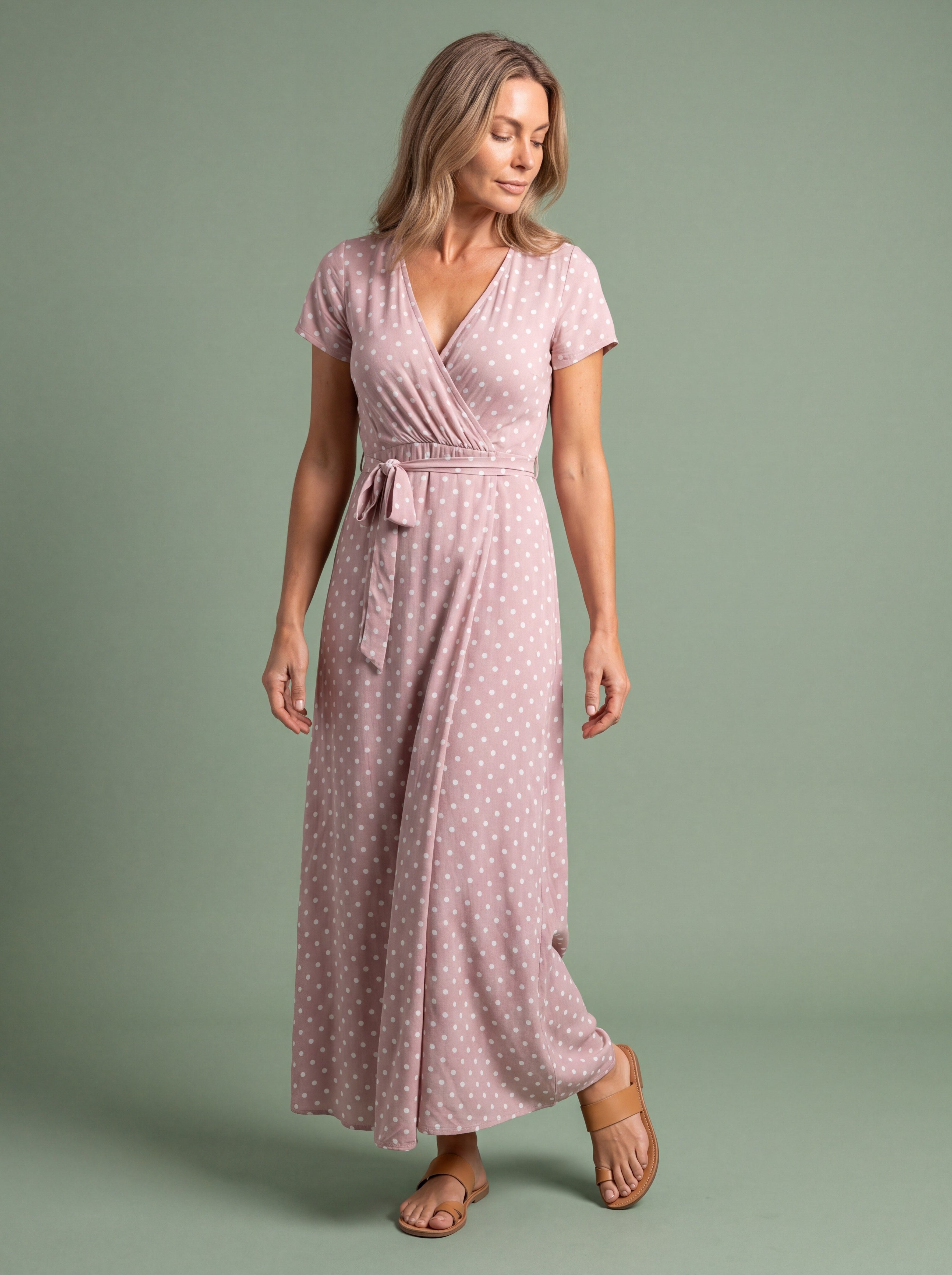 Polka dot wrap maxi dress for hot summer days