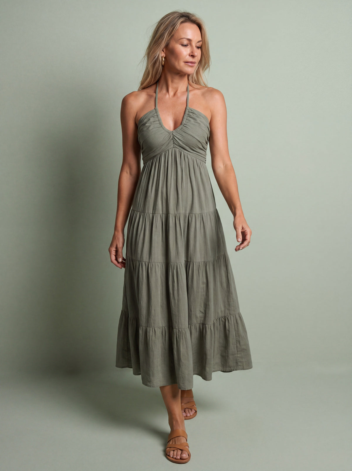 Tiered smocked midi dress for spring