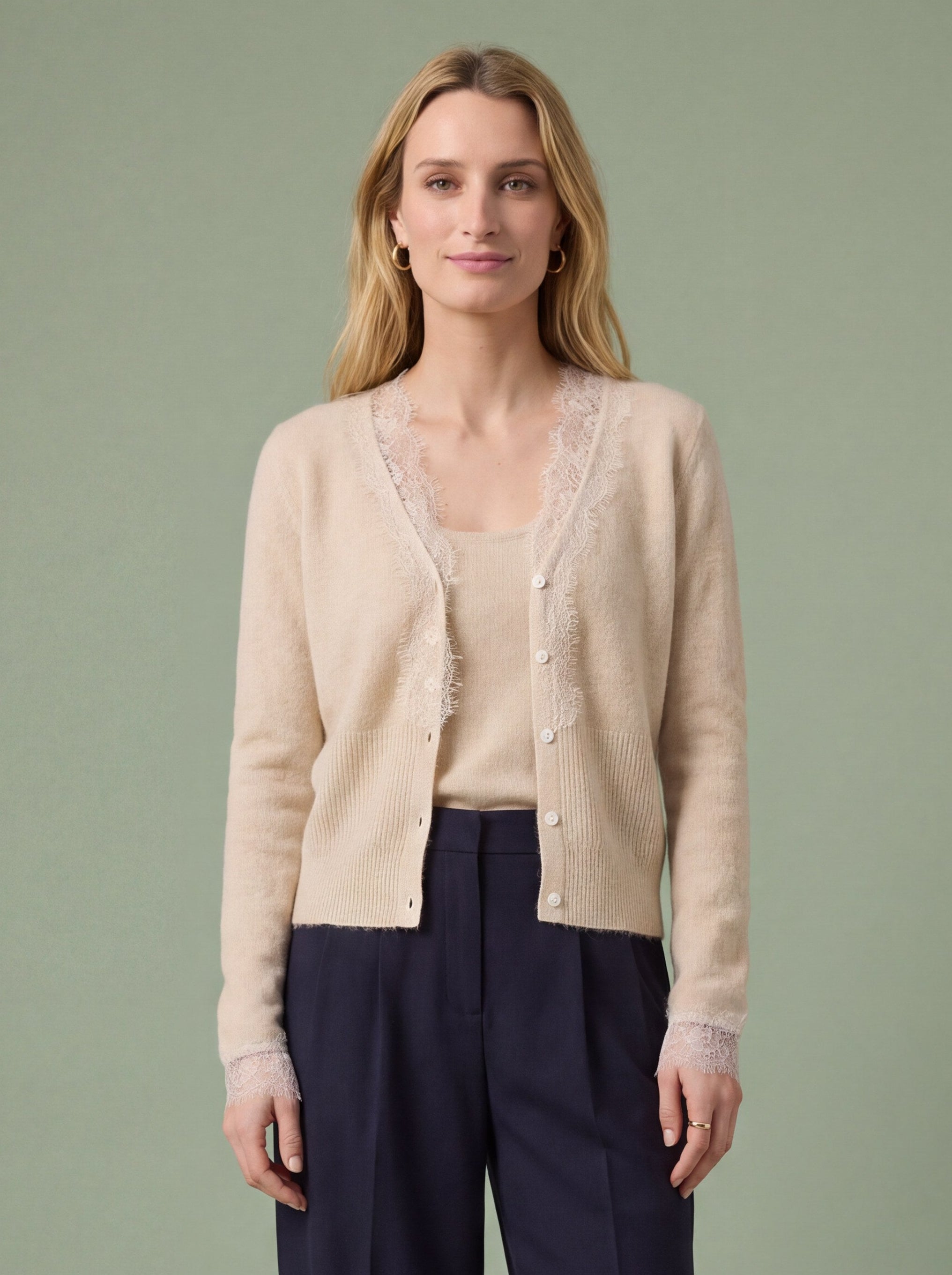 Lace panel knit cardigan as a spring layering piece