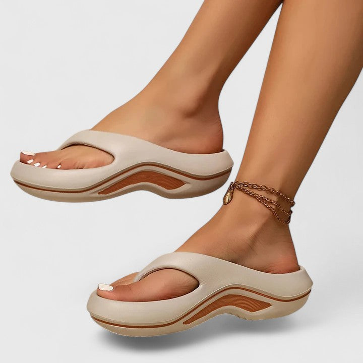 Melba Lane – cream cushioned arch-support thong sandals side view, AU women's sizes