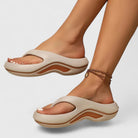 Melba Lane – cream cushioned arch-support thong sandals side view, AU women's sizes