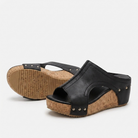 Melba Lane – black cork wedge sandals cutout and platform toe view, AU women's sizes