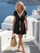 Melba Lane – Verona black crochet trim short sleeve dress, full front view, AU women's sizes