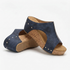 Melba Lane – navy studded cork wedge slide sandals side profile, AU women's sizes