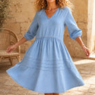 Melba Lane – Zante Light Blue chambray denim midi dress, skirt in movement, AU women’s sizes