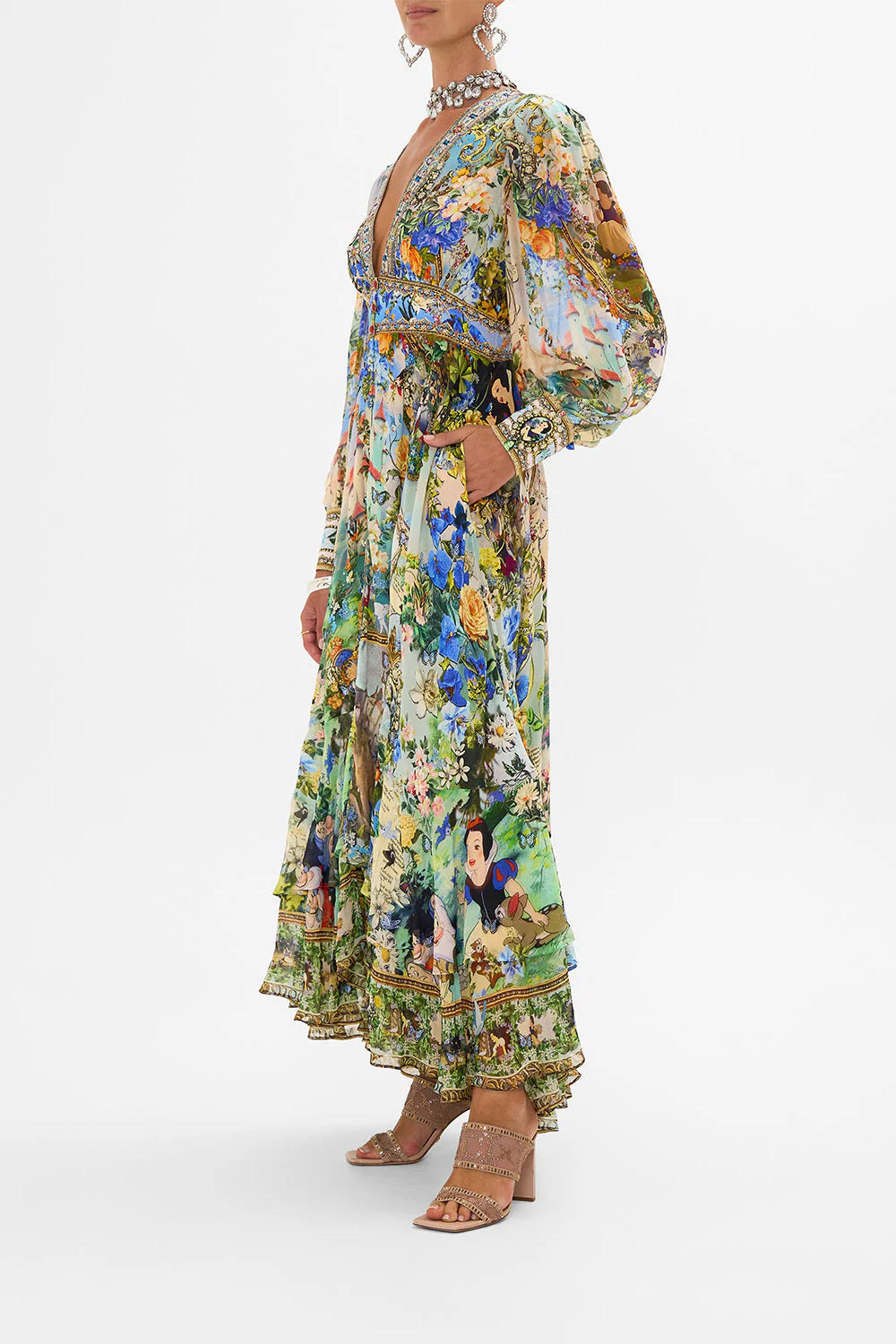 Melba Lane – floral chiffon puff sleeve maxi dress, worn view, AU women's sizes
