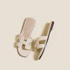 Melba Lane – Milky white croc-embossed H-strap slide sandals, top view, AU women's sizes
