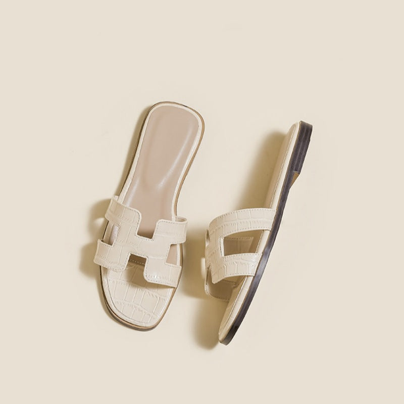 Melba Lane – Milky white croc-embossed H-strap slide sandals, top view, AU women's sizes