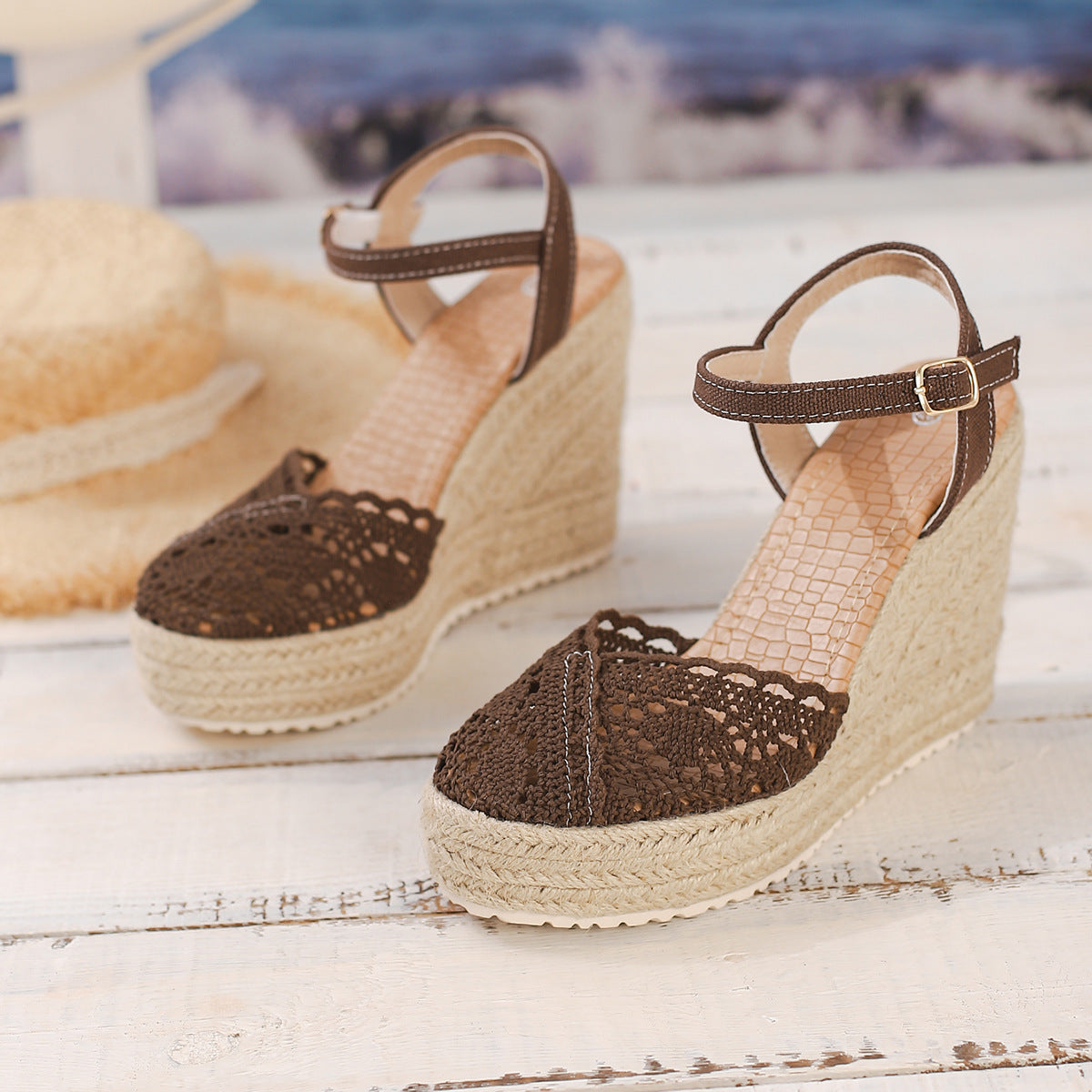 Fowey Crochet Platform Wedge Sandals