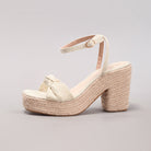 Melba Lane – Cream bow wedge sandals, side profile of the espadrille wedge, AU women's sizes