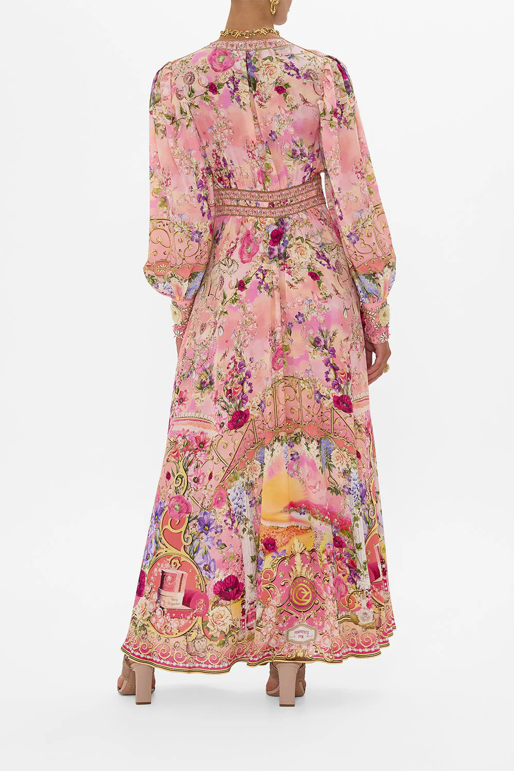 Melba Lane – floral chiffon puff sleeve maxi dress, fabric detail, AU women's sizes