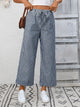 Melba Lane – Devizes denim blue striped cropped wide-leg pants, front view styled with a brown shoulder bag, AU women's sizes