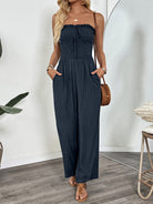 Cheryl Strapless Smocked Wide Leg Jumpsuit