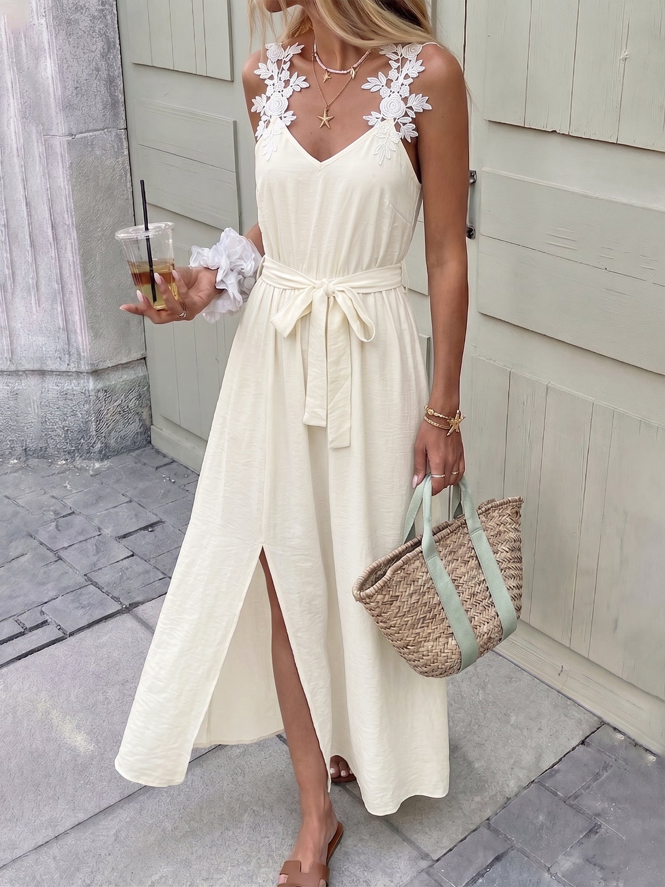 Arezzo Lace Strap Split Maxi Dress