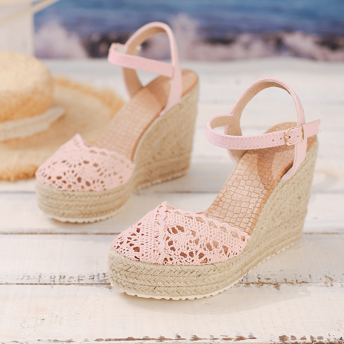 Fowey Crochet Platform Wedge Sandals