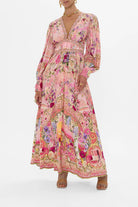 Melba Lane – floral chiffon puff sleeve maxi dress, styled view, AU women's sizes