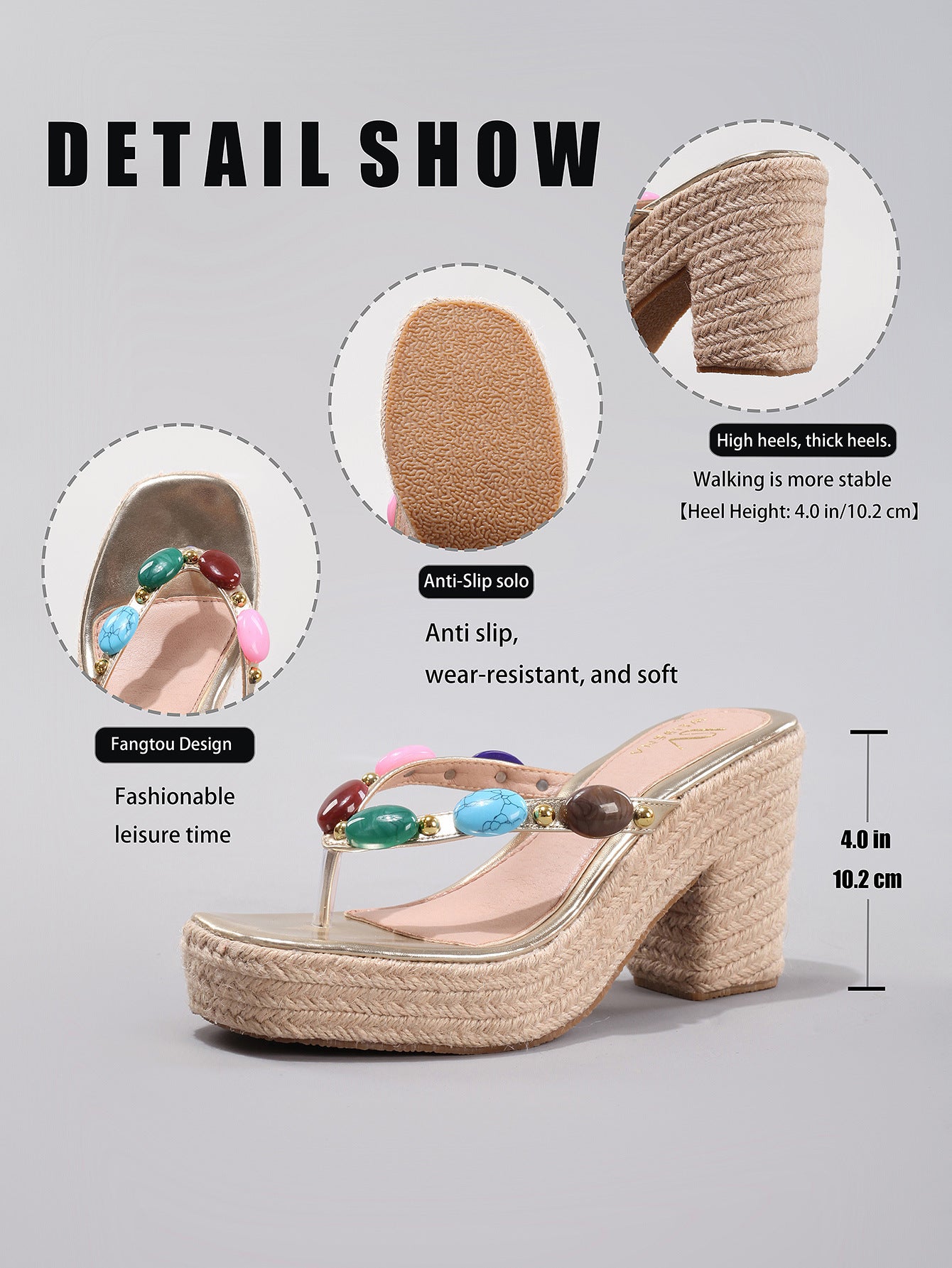 Melba Lane – beaded gold thong wedge sandals, detail view, AU women's sizes