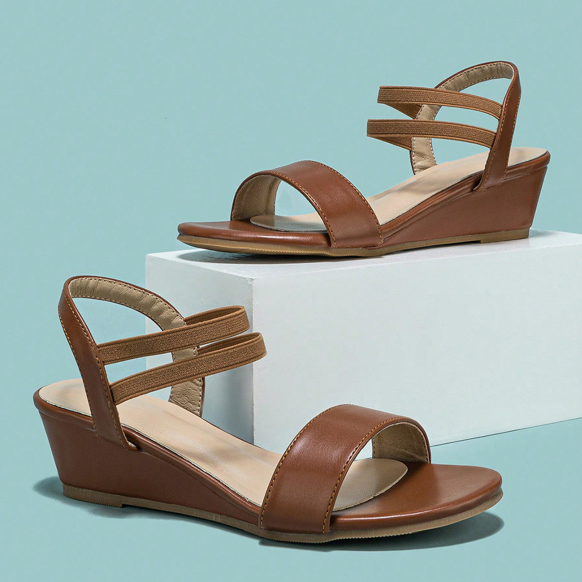 Melba Lane – double strap low wedge sandals, angled view, AU women's sizes