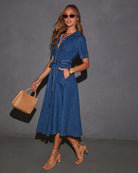 Melba Lane – blue belted denim midi shirt dress, detail view, AU women's sizes
