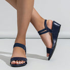 Melba Lane – double strap low wedge sandals, side view, AU women's sizes