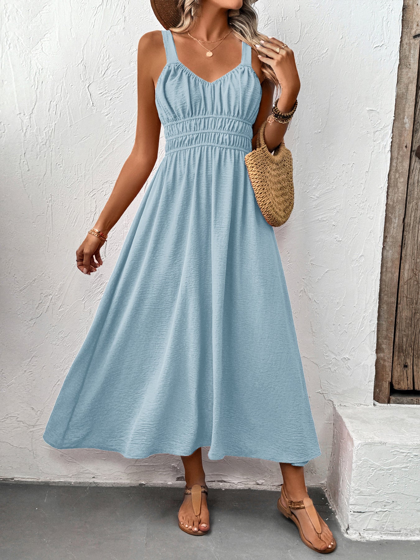 Henley Elastic Waist Midi Dress