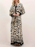 Melba Lane – cream and black print maxi dress bodice and blouson sleeve, AU women's sizes