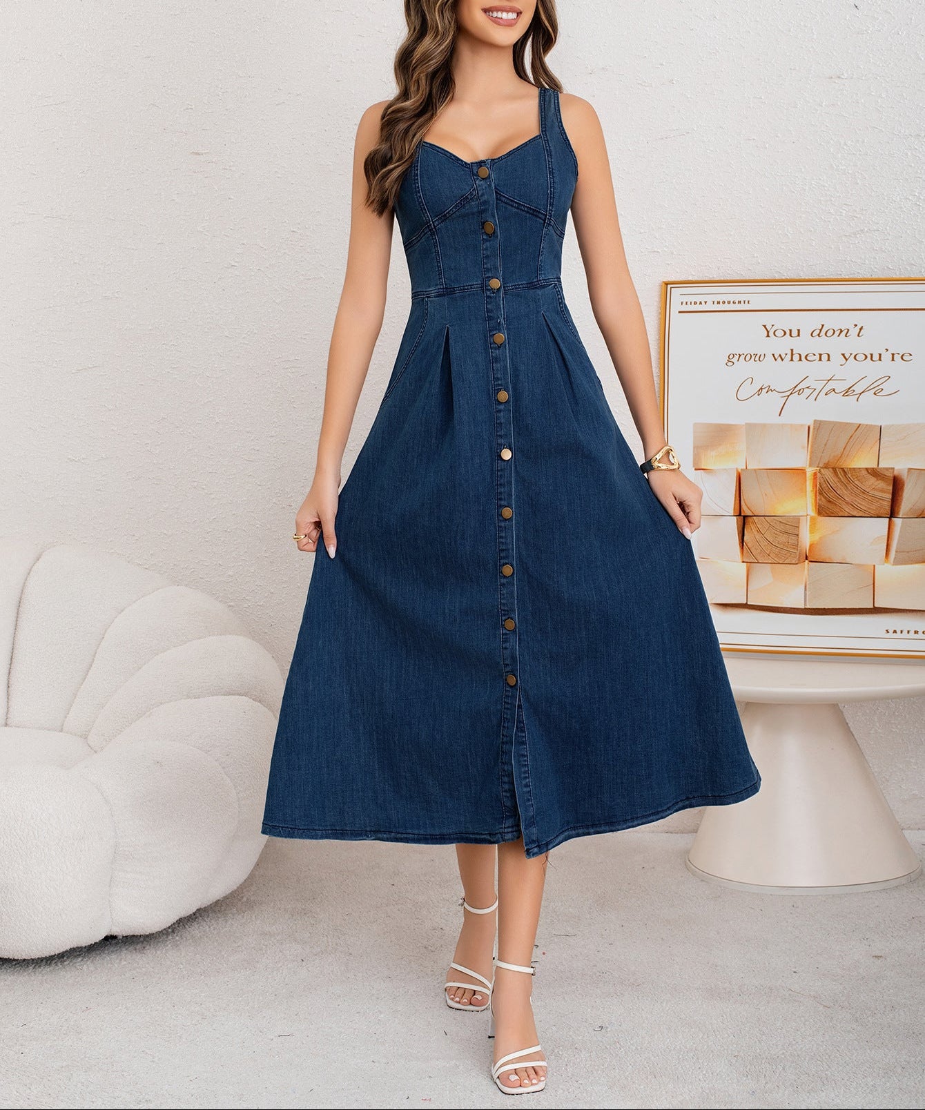Melba Lane – blue button-front denim midi dress, fabric detail, AU women's sizes