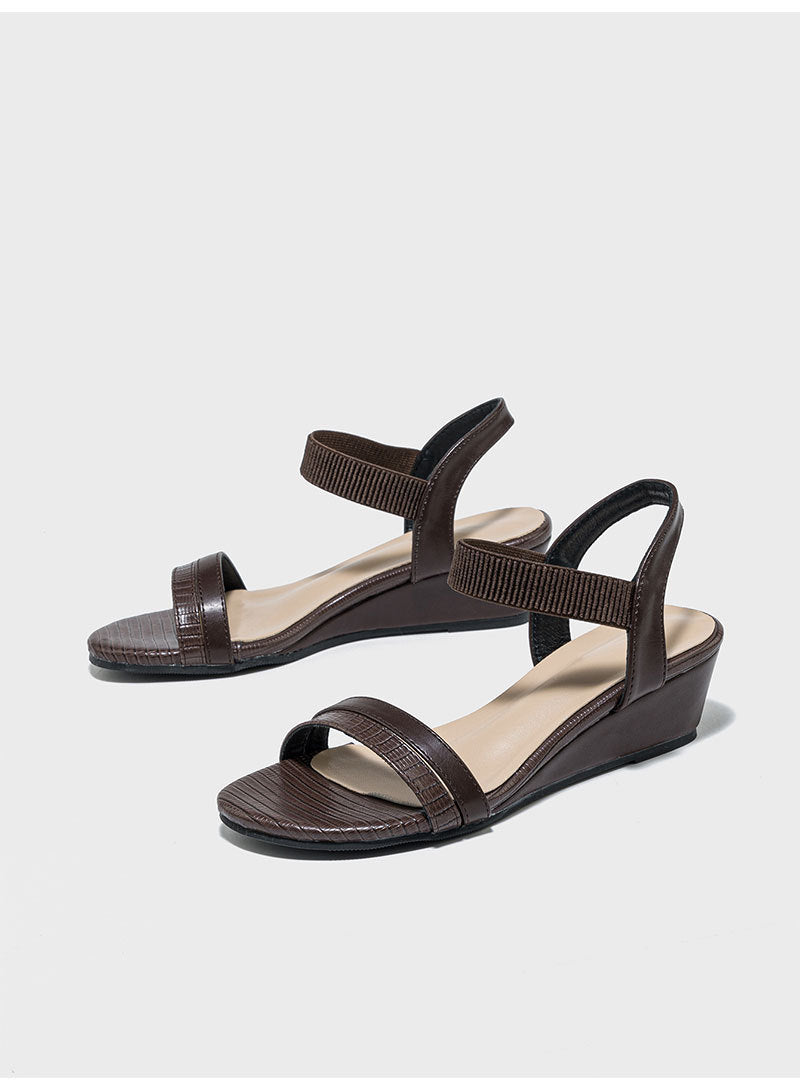 Melba Lane – textured strap low wedge sandals, angled view, AU women's sizes