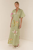 Melba Lane – linen floral collared maxi dress, front view, AU women's sizes