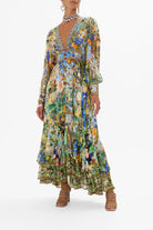 Melba Lane – floral chiffon puff sleeve maxi dress, full length view, AU women's sizes