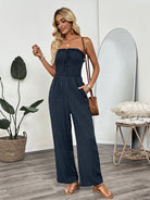 Cheryl Strapless Smocked Wide Leg Jumpsuit